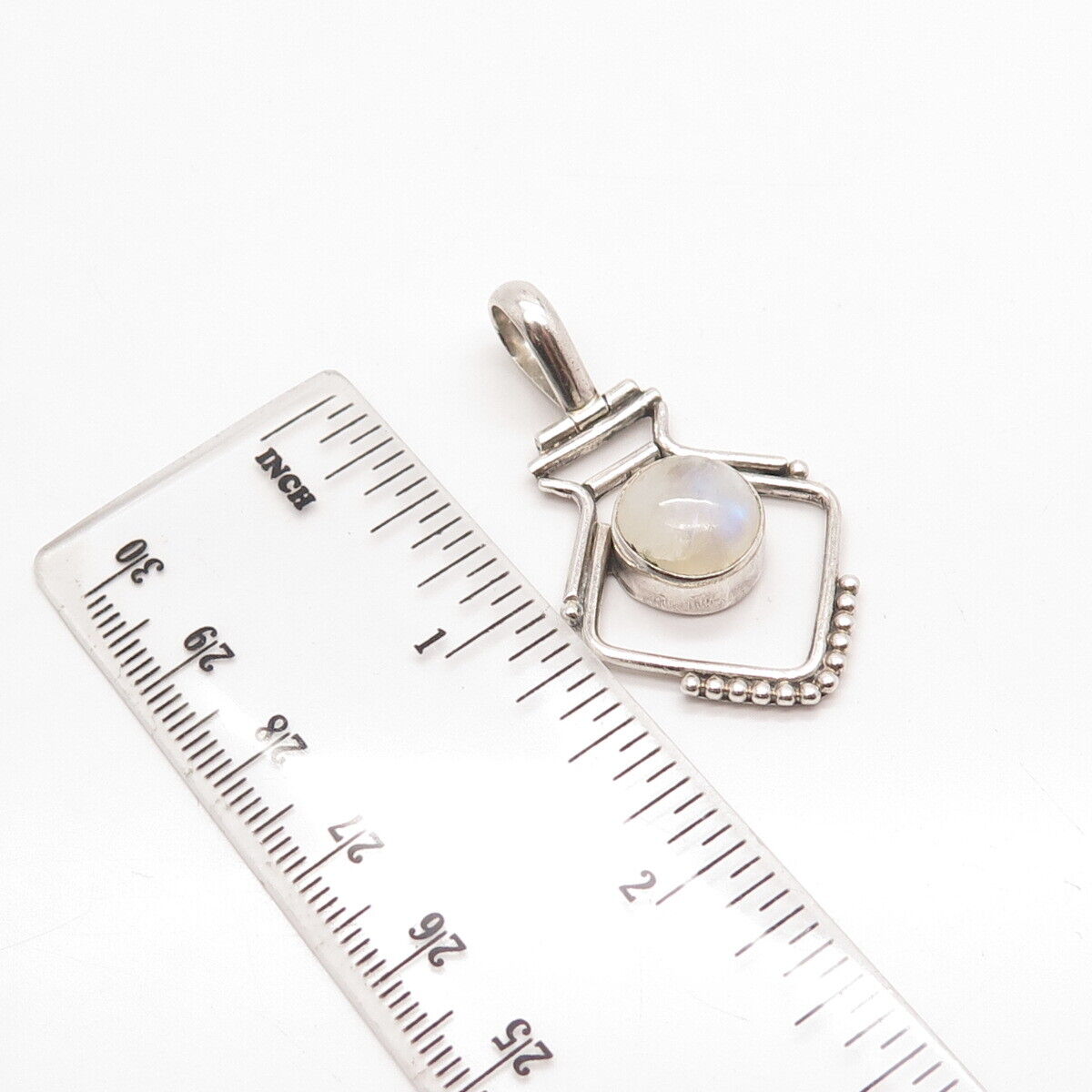 925 Sterling Silver Vintage Real Moonstone Gem Modernist Pendant