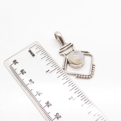 925 Sterling Silver Vintage Real Moonstone Gem Modernist Pendant