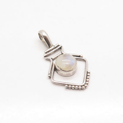 925 Sterling Silver Vintage Real Moonstone Gem Modernist Pendant