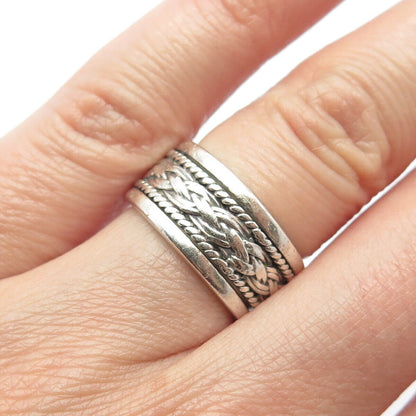 925 Sterling Silver Vintage GeoArt Braided Rotating Band Ring Size 6