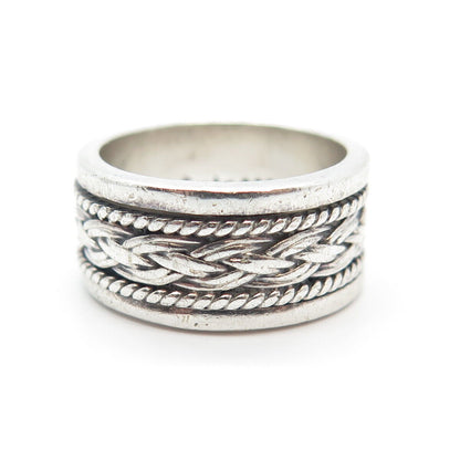 925 Sterling Silver Vintage GeoArt Braided Rotating Band Ring Size 6