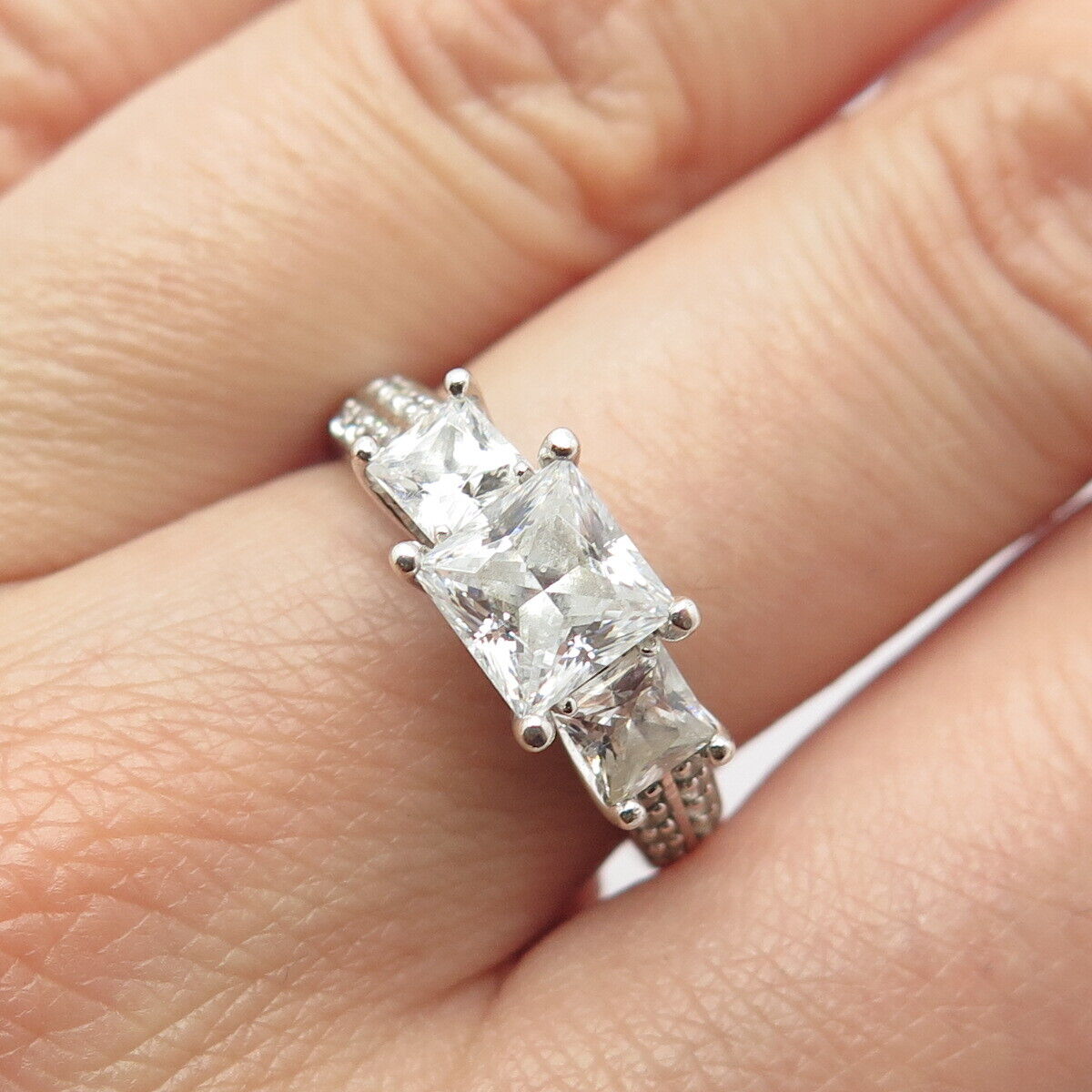 925 Sterling Silver Princess-Cut C Z Ring Size 7