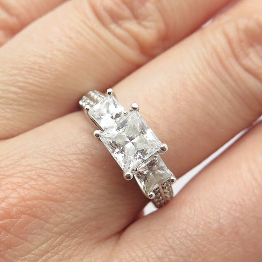 925 Sterling Silver Princess-Cut C Z Ring Size 7