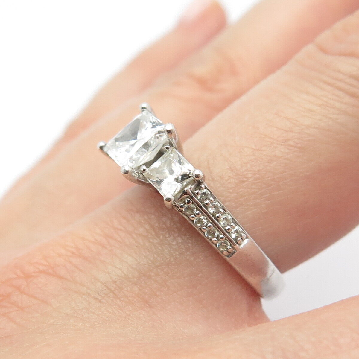 925 Sterling Silver Princess-Cut C Z Ring Size 7