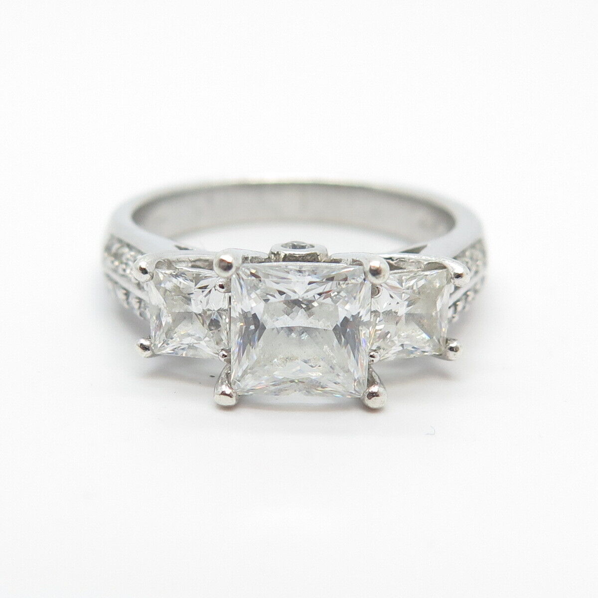 925 Sterling Silver Princess-Cut C Z Ring Size 7