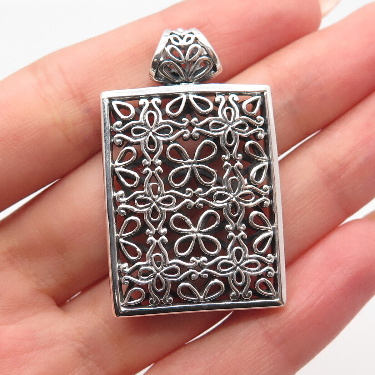 925 Sterling Silver Vintage Ornate Rectangle Pendant