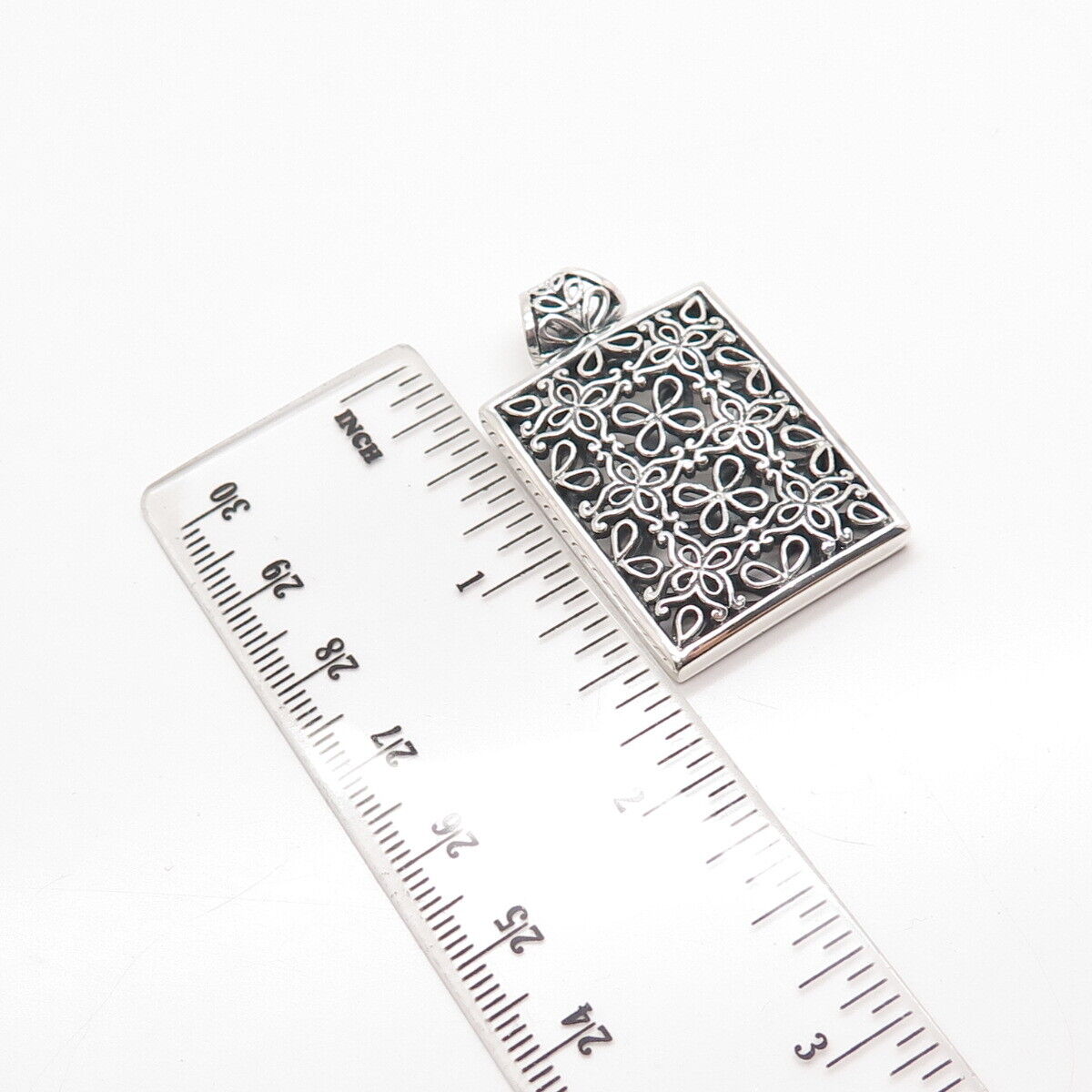 925 Sterling Silver Vintage Ornate Rectangle Pendant