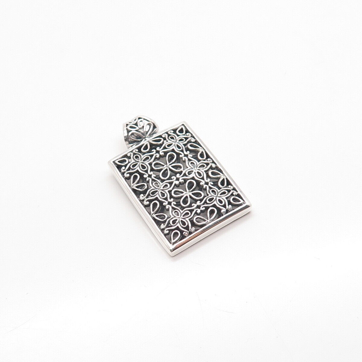 925 Sterling Silver Vintage Ornate Rectangle Pendant