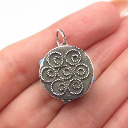 925 Sterling Silver Antique Real Turquoise Gem Building Charm Pendant