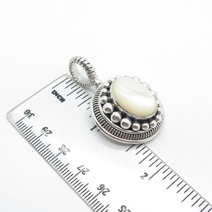 925 Sterling Silver Vintage Suarti Bali Mother-of-Pearl Beaded Oval Pendant