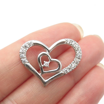 925 Sterling Silver Round-Cut C Z Open Heart Slide Pendant