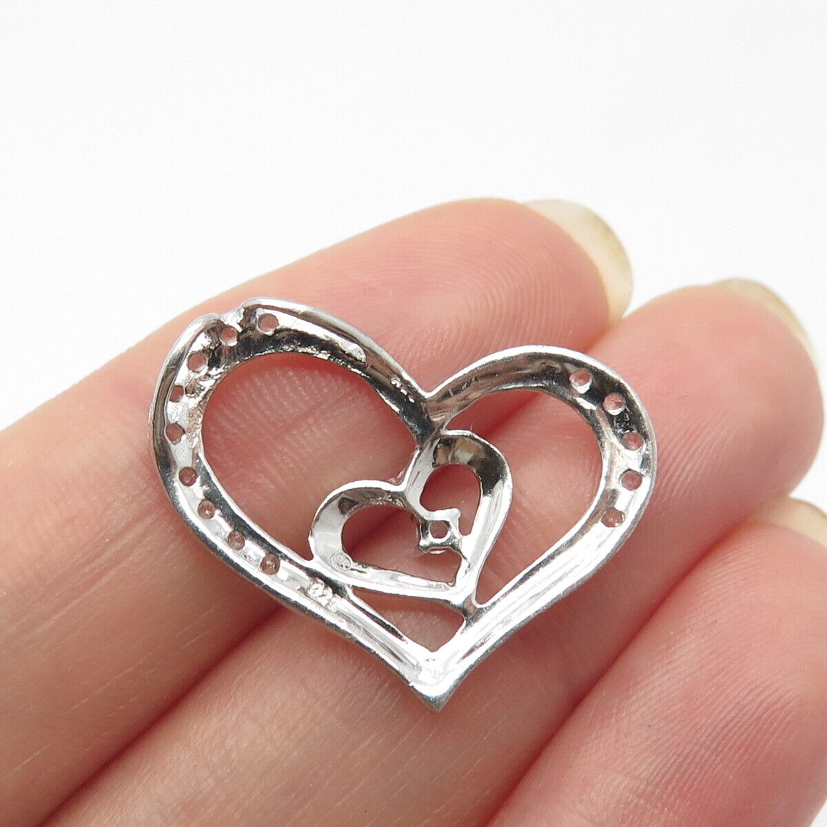 925 Sterling Silver Round-Cut C Z Open Heart Slide Pendant