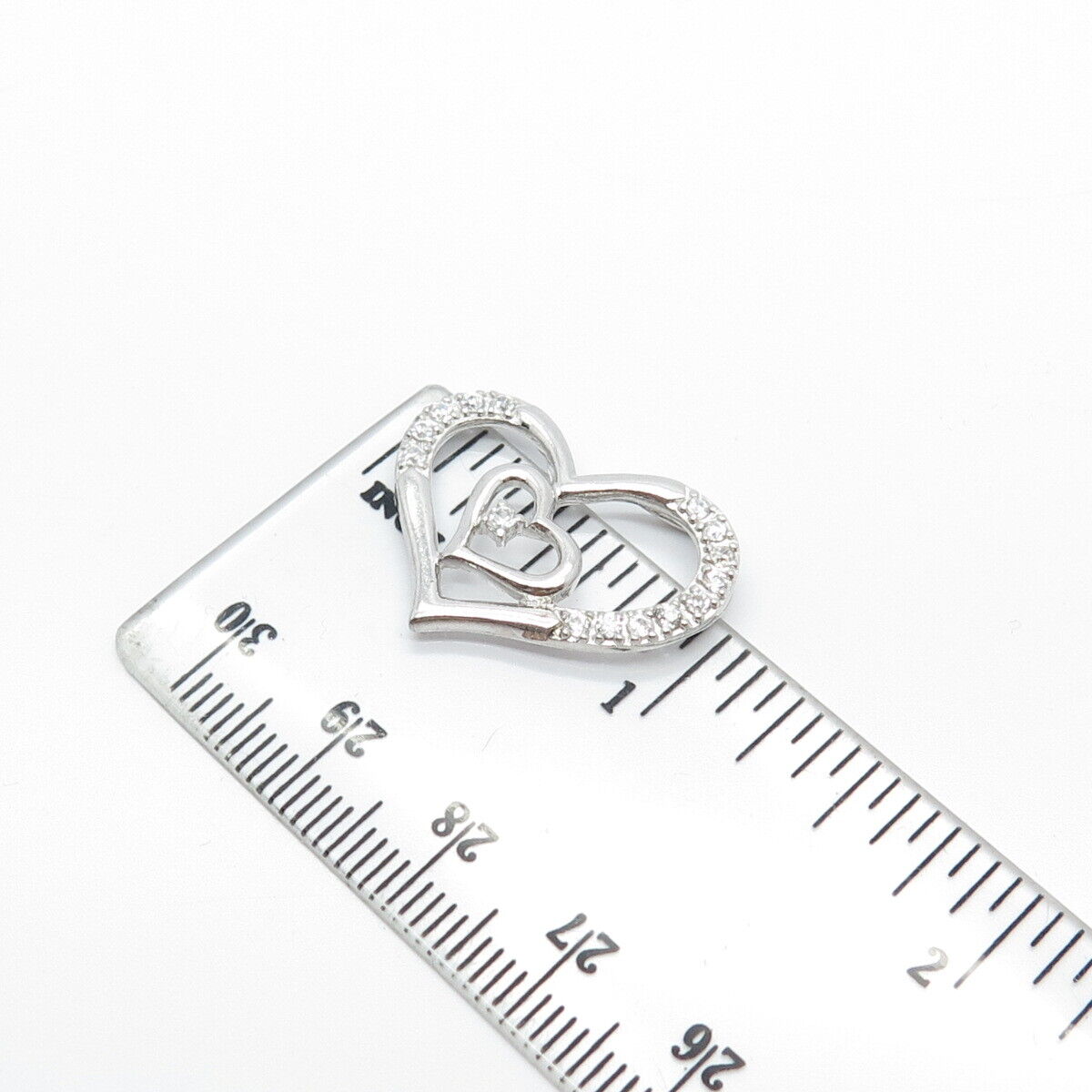 925 Sterling Silver Round-Cut C Z Open Heart Slide Pendant