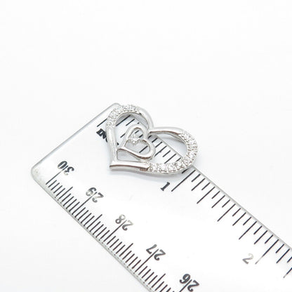 925 Sterling Silver Round-Cut C Z Open Heart Slide Pendant