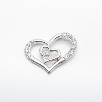 925 Sterling Silver Round-Cut C Z Open Heart Slide Pendant