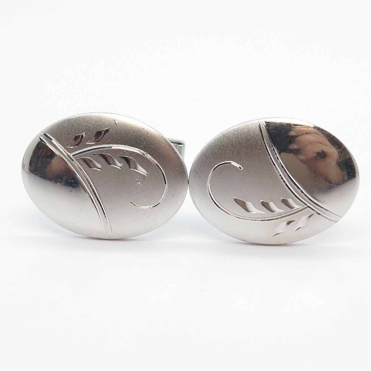 925 Sterling Silver Antique Etched Oval Cufflinks