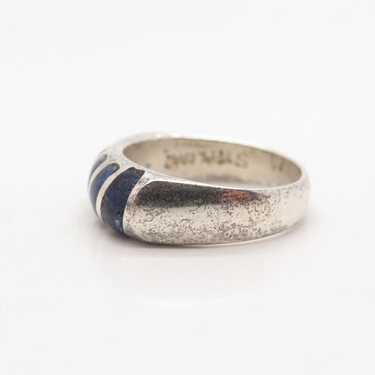 925 Sterling Silver Vintage JAB Real Sodalite Gem Striped Bar Ring Size 4.5