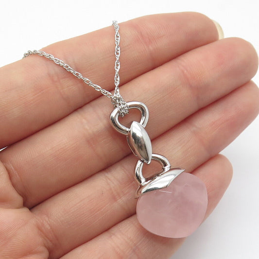 925 Sterling Silver ELLE Rose Quartz Prince-of-Wales Chain Necklace 16"