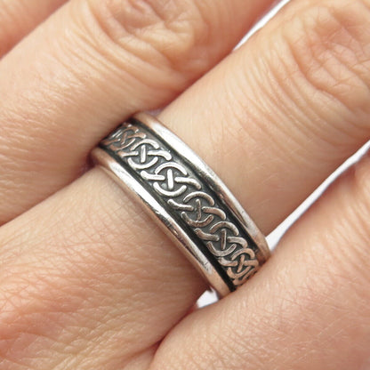 925 Sterling Silver Vintage Celtic Rotating Band Ring Size 8.25