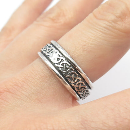 925 Sterling Silver Vintage Celtic Rotating Band Ring Size 8.25