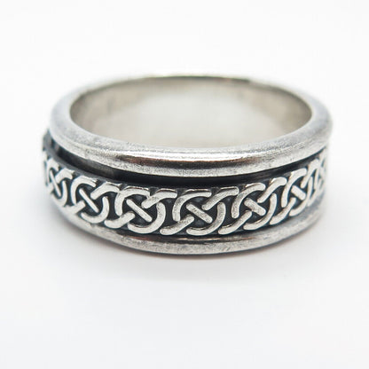 925 Sterling Silver Vintage Celtic Rotating Band Ring Size 8.25