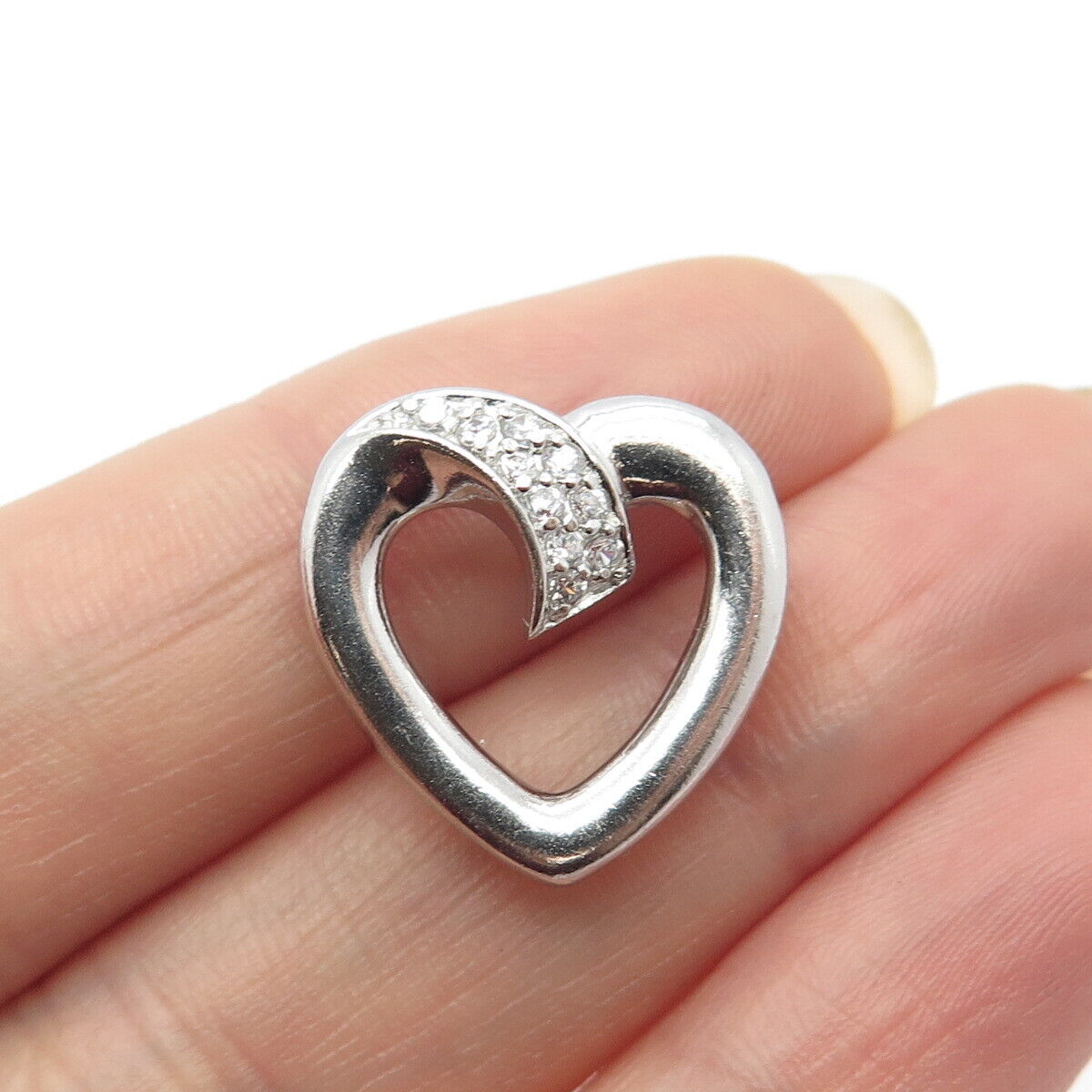 925 Sterling Silver Pave C Z Open Heart Slide Pendant