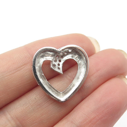 925 Sterling Silver Pave C Z Open Heart Slide Pendant