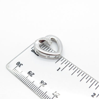 925 Sterling Silver Pave C Z Open Heart Slide Pendant