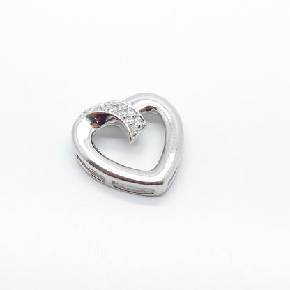 925 Sterling Silver Pave C Z Open Heart Slide Pendant