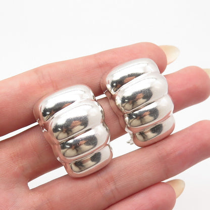 925 Sterling Silver Vintage Mexico Ribbed Clip On Earrings