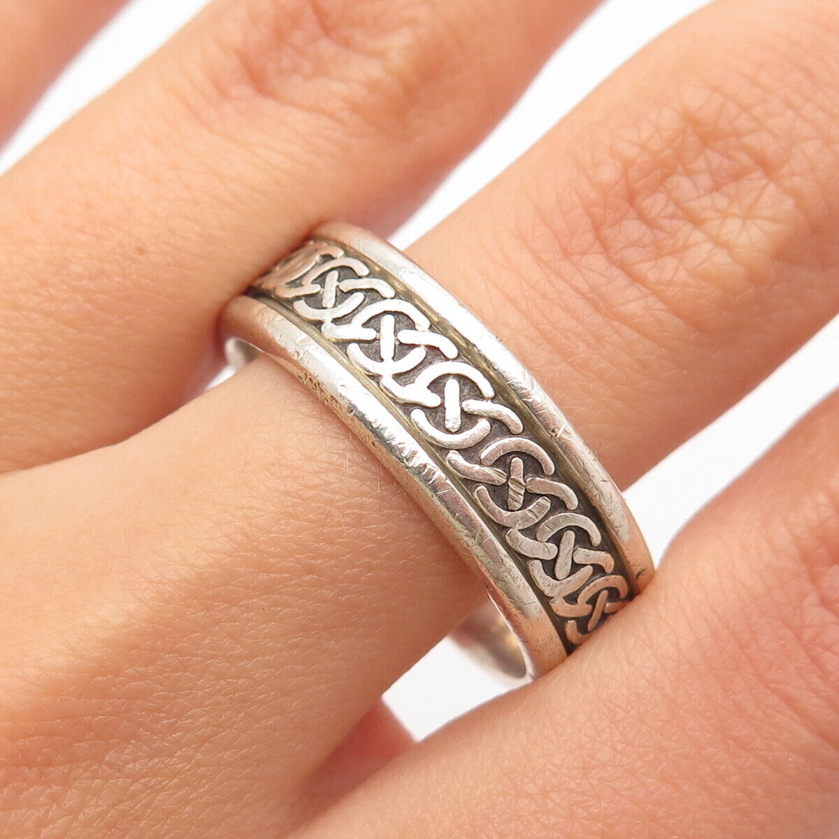 925 Sterling Silver Vintage Celtic Rotating Band Ring Size 12.5