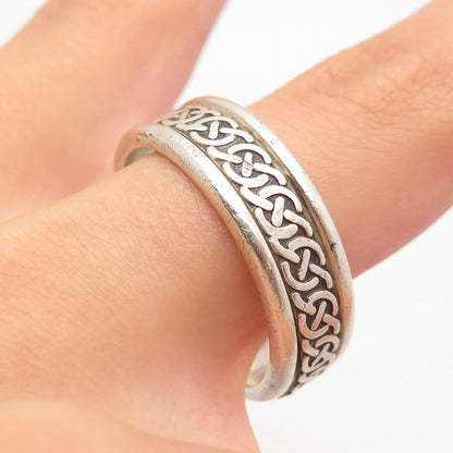 925 Sterling Silver Vintage Celtic Rotating Band Ring Size 12.5