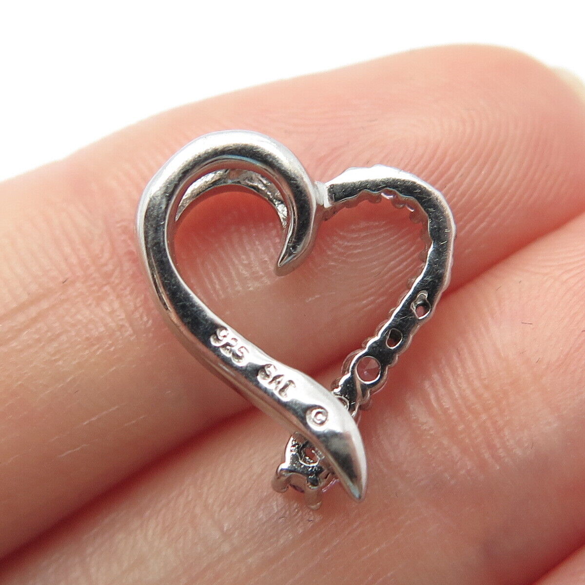 925 Sterling Silver SAI C Z  Graduated Open Heart Minimalist Slide Pendant