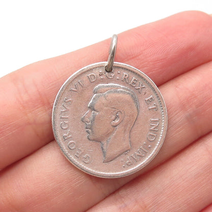 925 Sterling Silver Antique Canada 1941 25 cents King George IV Coin Pendant