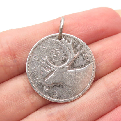 925 Sterling Silver Antique Canada 1941 25 cents King George IV Coin Pendant