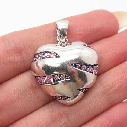 925 Sterling Silver Pink C Z Heart Pendant