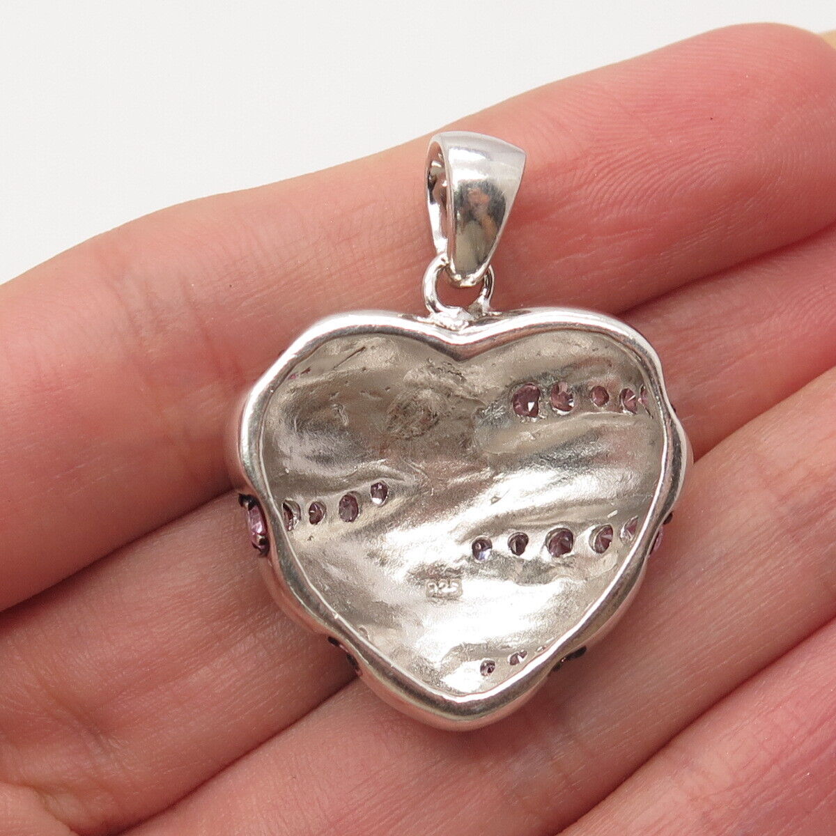 925 Sterling Silver Pink C Z Heart Pendant