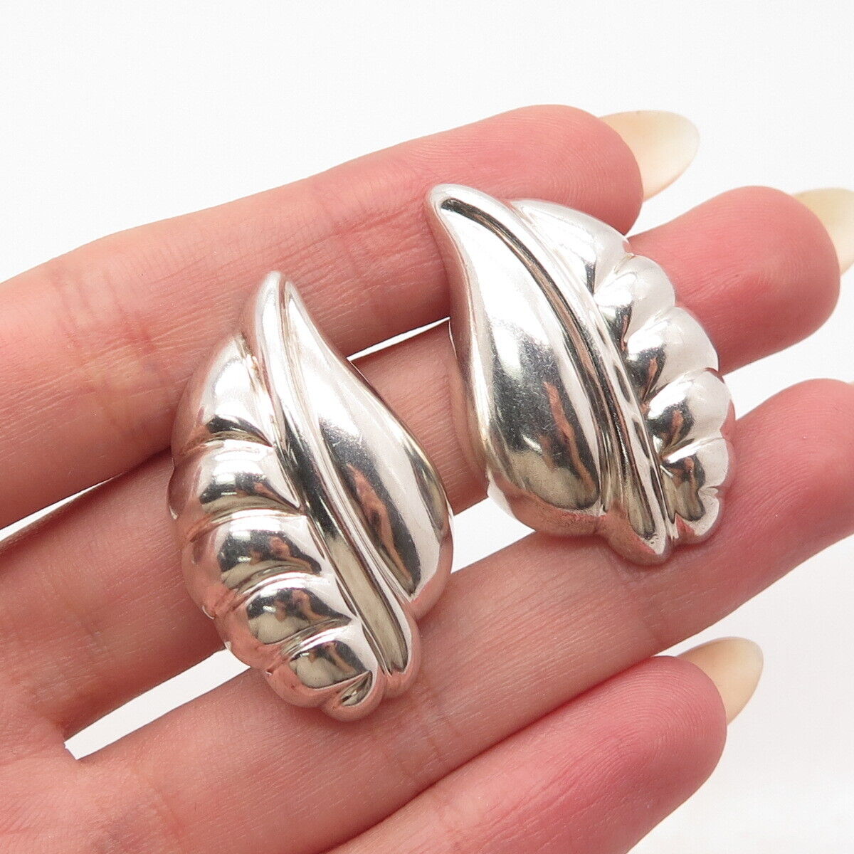 925 Sterling Silver Vintage Leaf Clip On Earrings