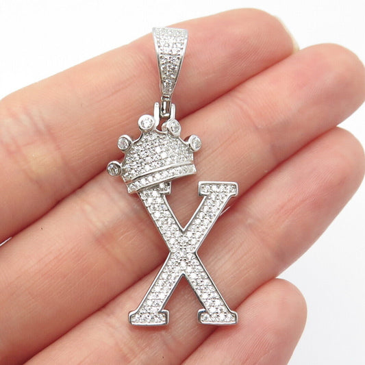 925 Sterling Silver REL C Z Letter "X" & Crown Initial Pendant