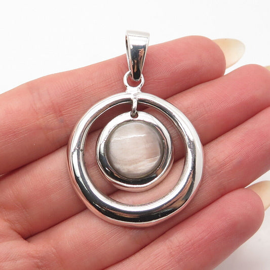 925 Sterling Silver Vintage Real Mother-of-Pearl Pendant