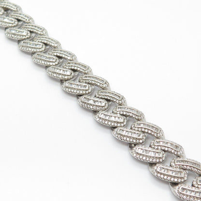 925 Sterling Silver C Z Heavy Cuban Link Bracelet 9"