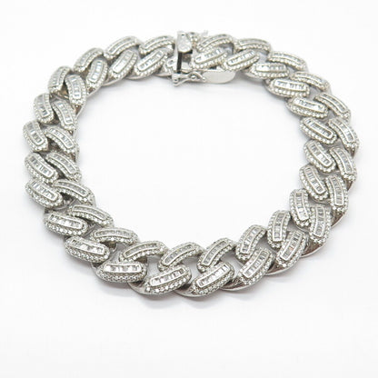 925 Sterling Silver C Z Heavy Cuban Link Bracelet 9"