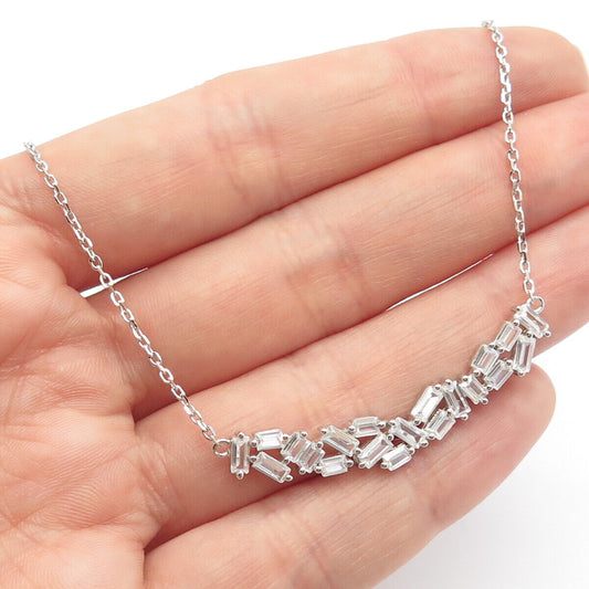 925 Sterling Silver Radiant-Cut C Z Rolo Chain Necklace 16"