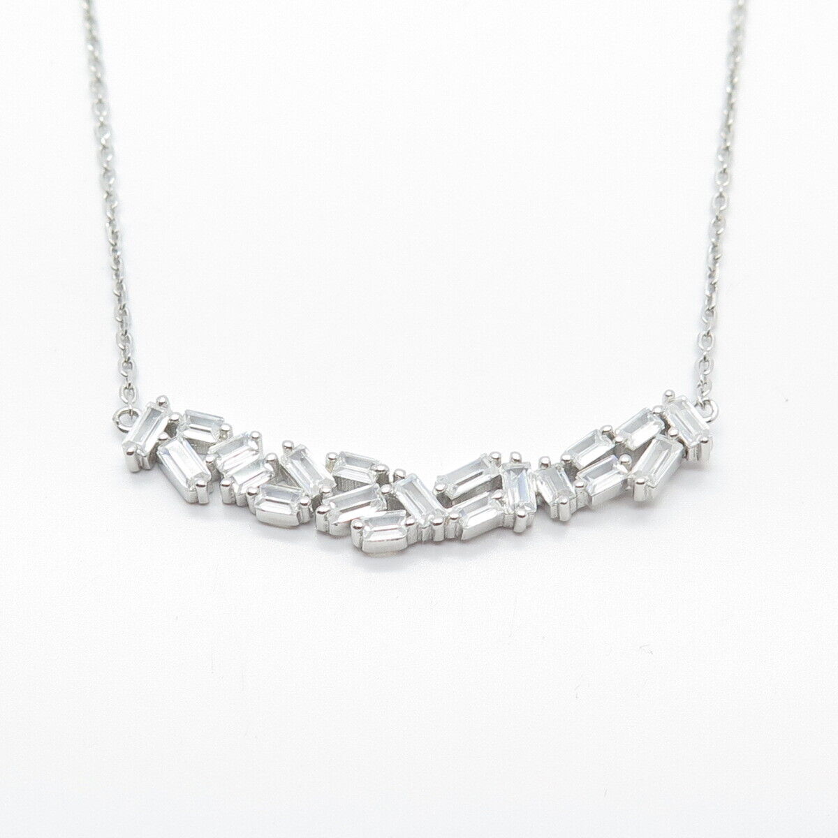 925 Sterling Silver Radiant-Cut C Z Rolo Chain Necklace 16"