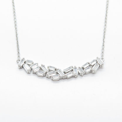 925 Sterling Silver Radiant-Cut C Z Rolo Chain Necklace 16"