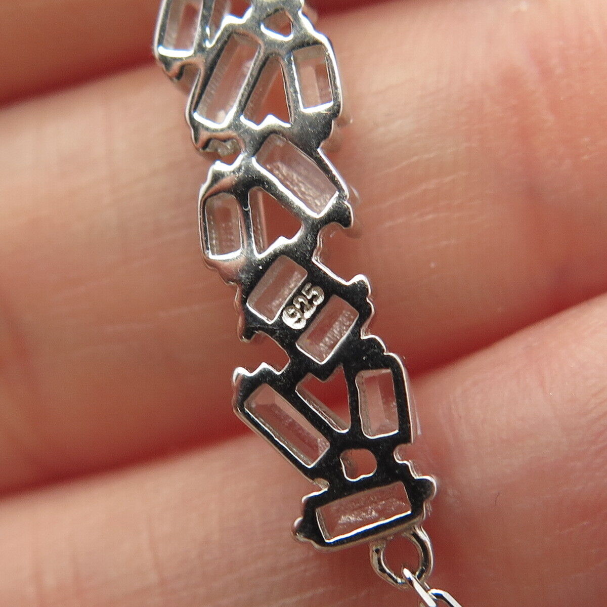 925 Sterling Silver Radiant-Cut C Z Rolo Chain Necklace 16"