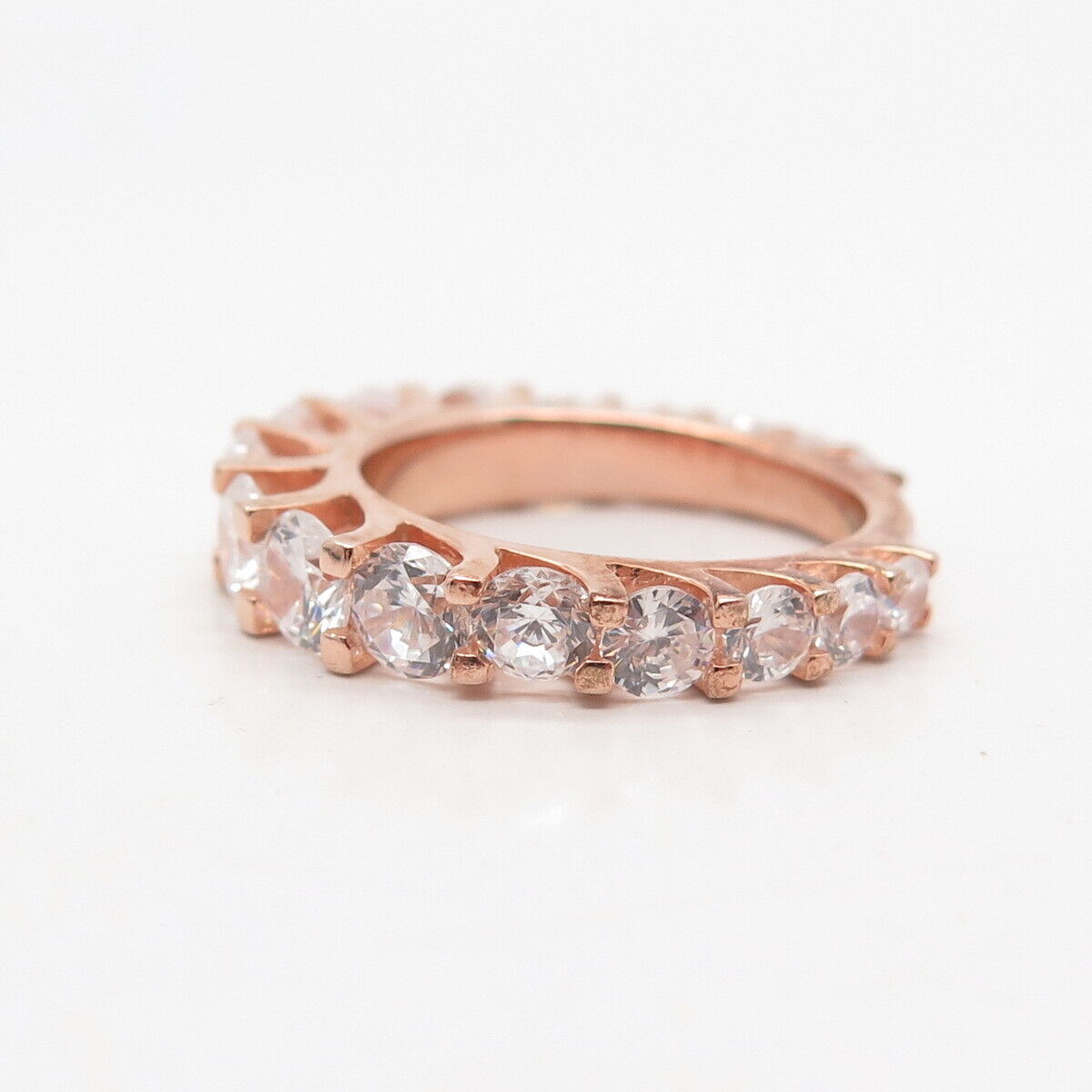 925 Sterling Silver Rose Gold Plated Round-Cut C Z Ring Size 6.5