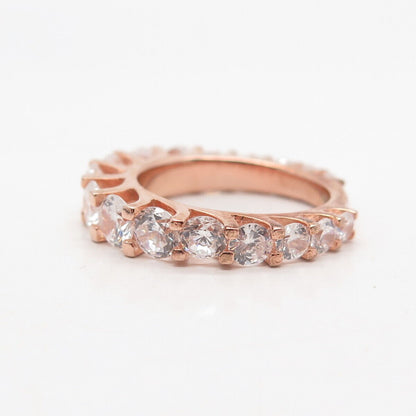 925 Sterling Silver Rose Gold Plated Round-Cut C Z Ring Size 6.5