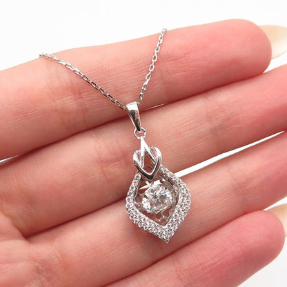 925 Sterling Silver Round-Cut C Z Pendant Rolo Chain Necklace 18"