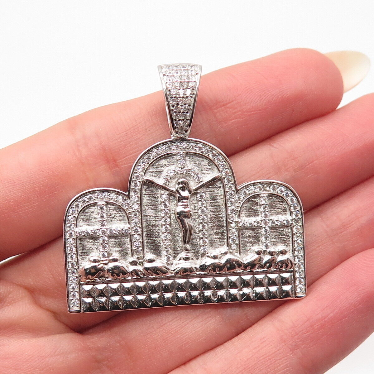 925 Sterling Silver Pave C Z Religious Theme Pendant